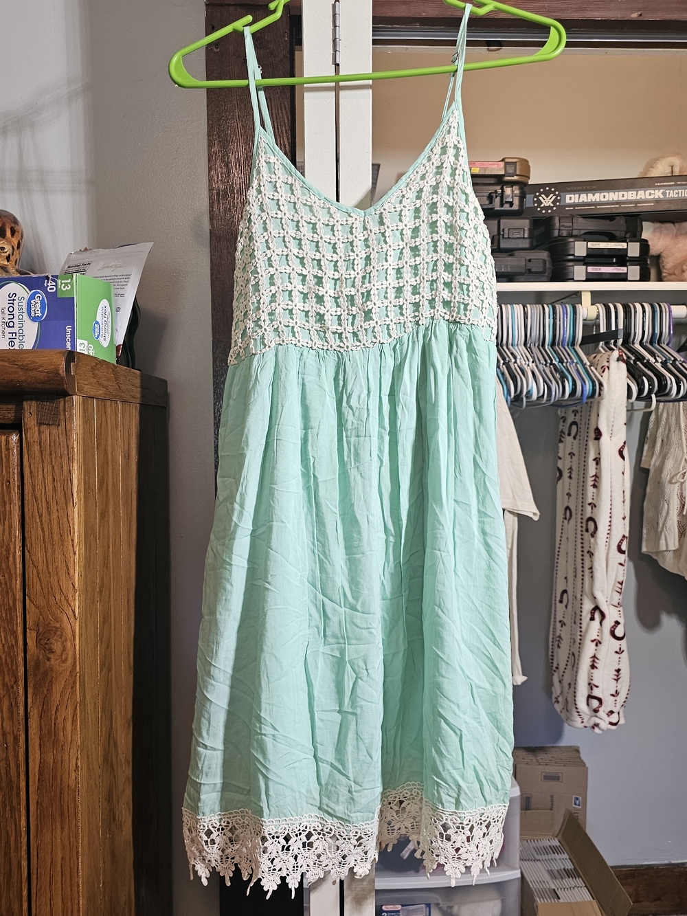 entro Mint Green Crochet-Trim Spaghetti Strap Mini Dress